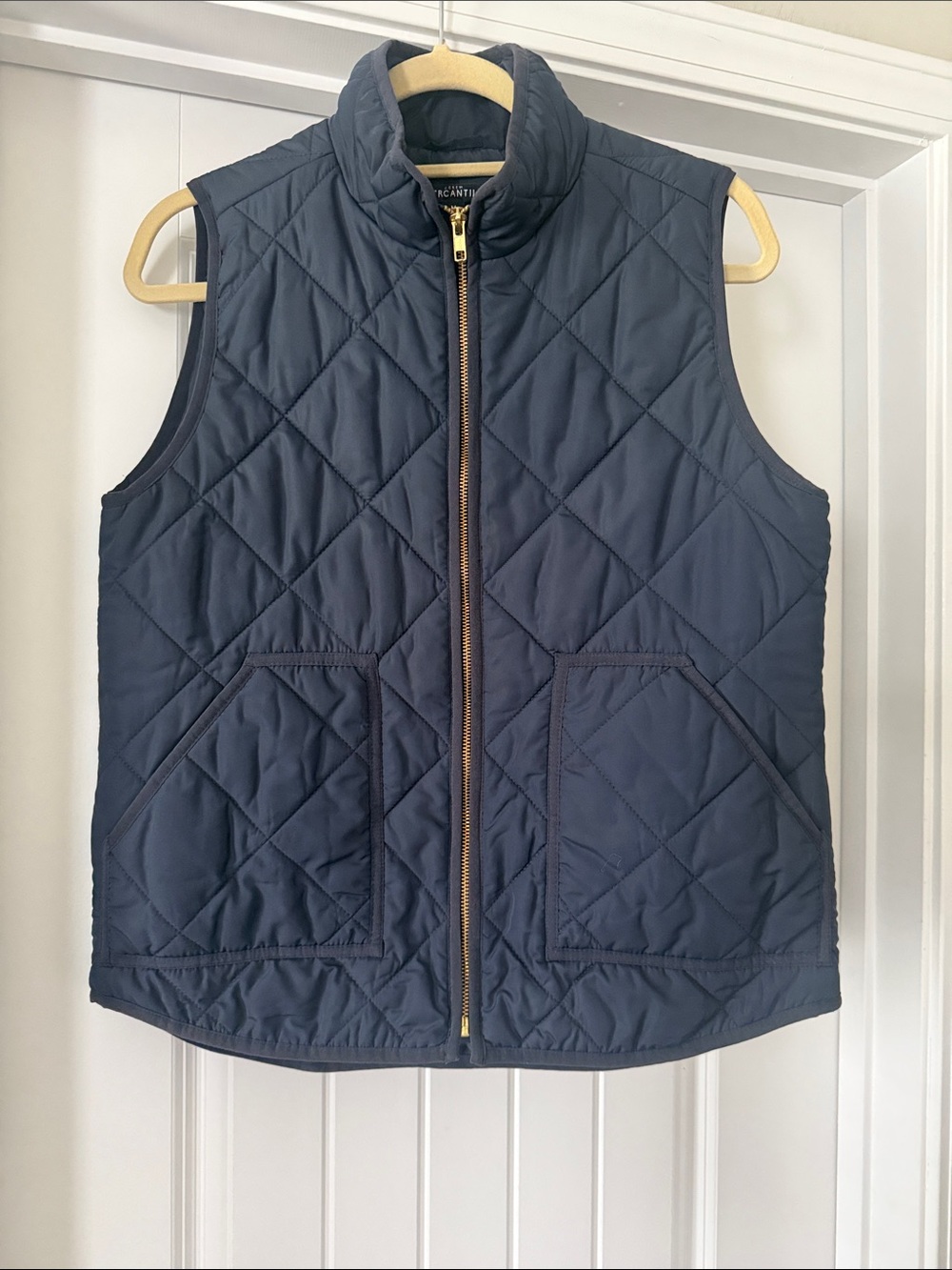 J. Crew Quilted Navy Sleeveless Vest with Gold Zip